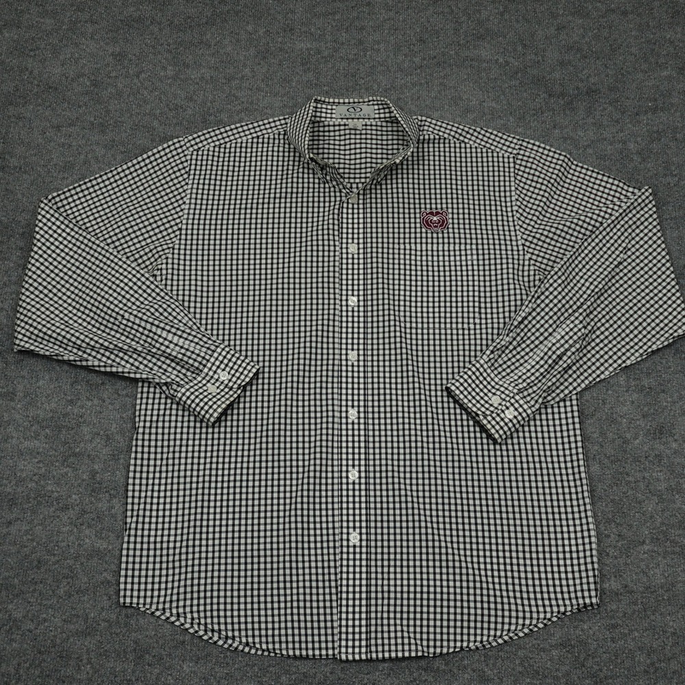 Missouri State Bears Shirt Mens Large Black White Gingham Button Down Vantage